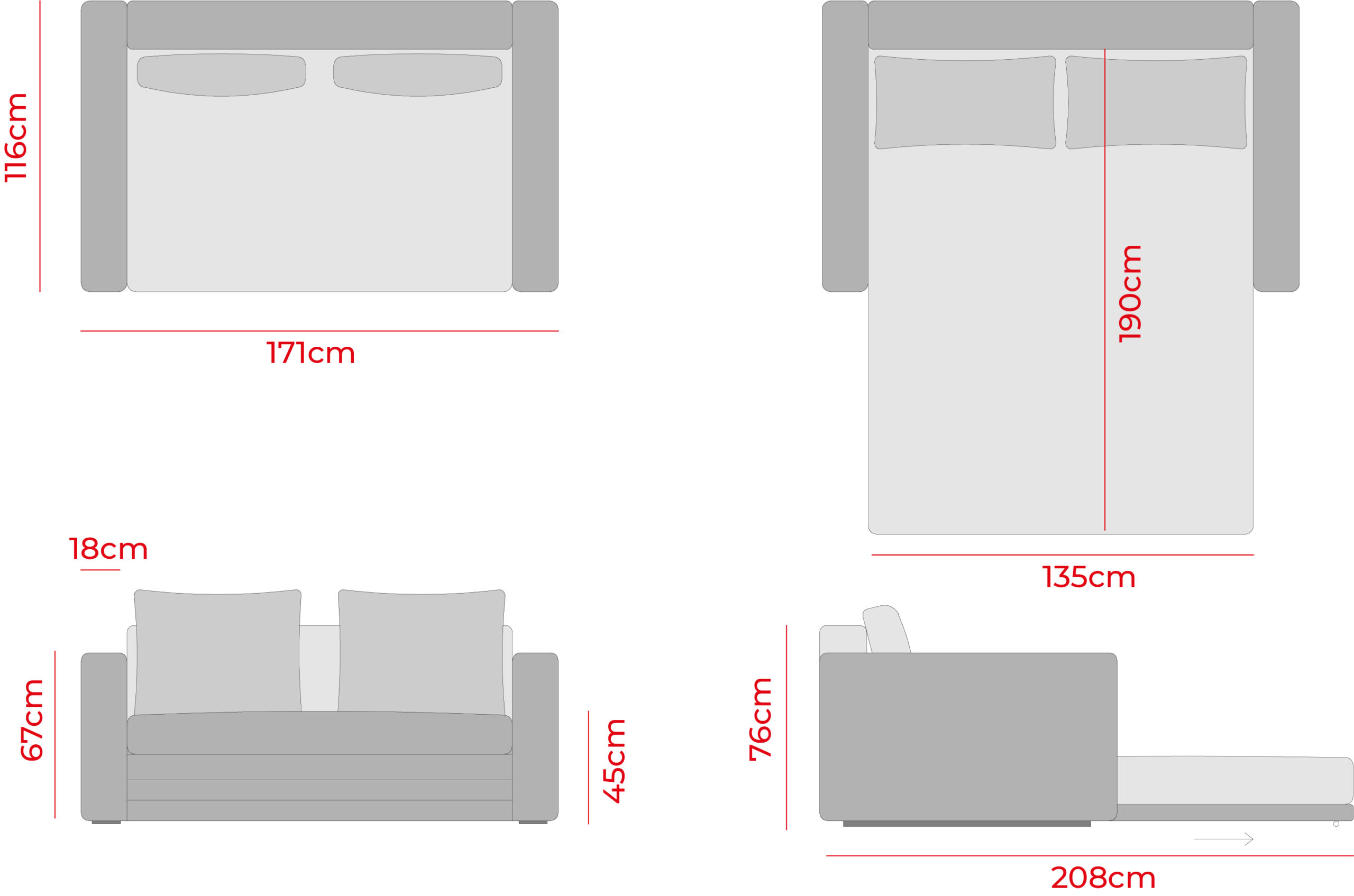 Plano del productoMetro Sofá-Cama