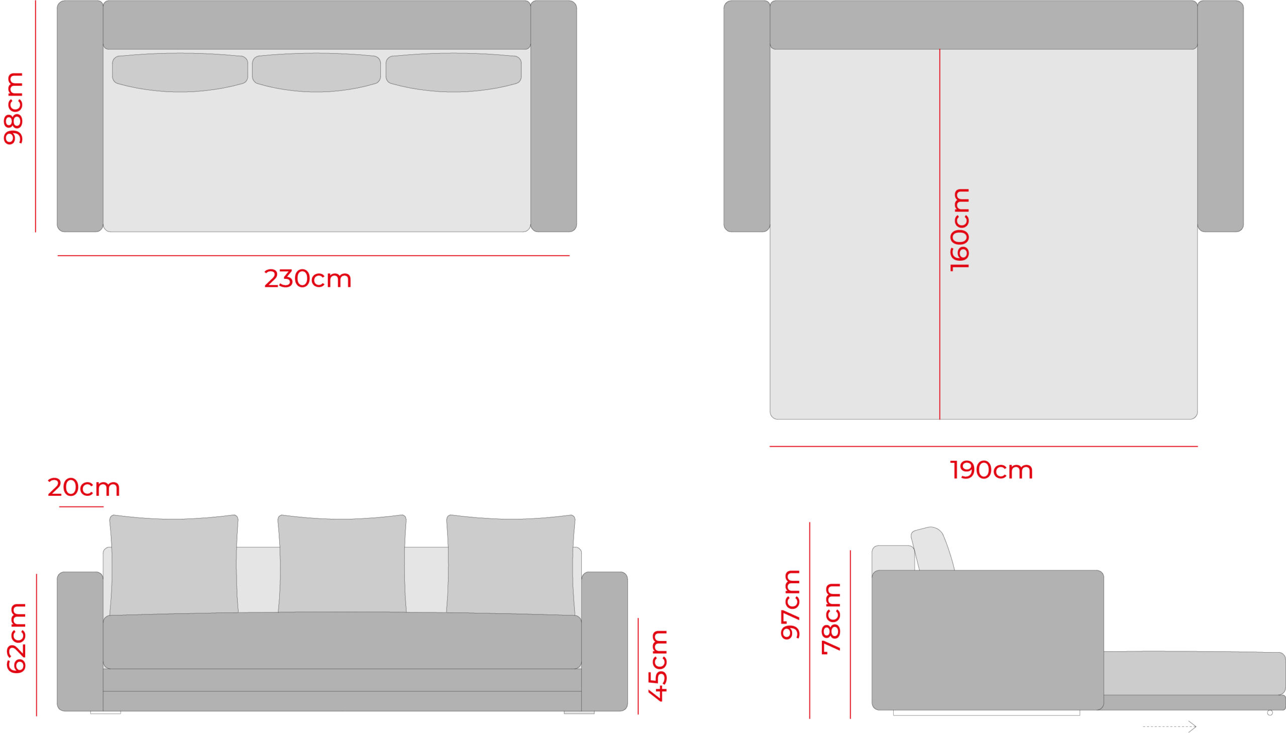 Plano del productoVirginia Sofá-Cama